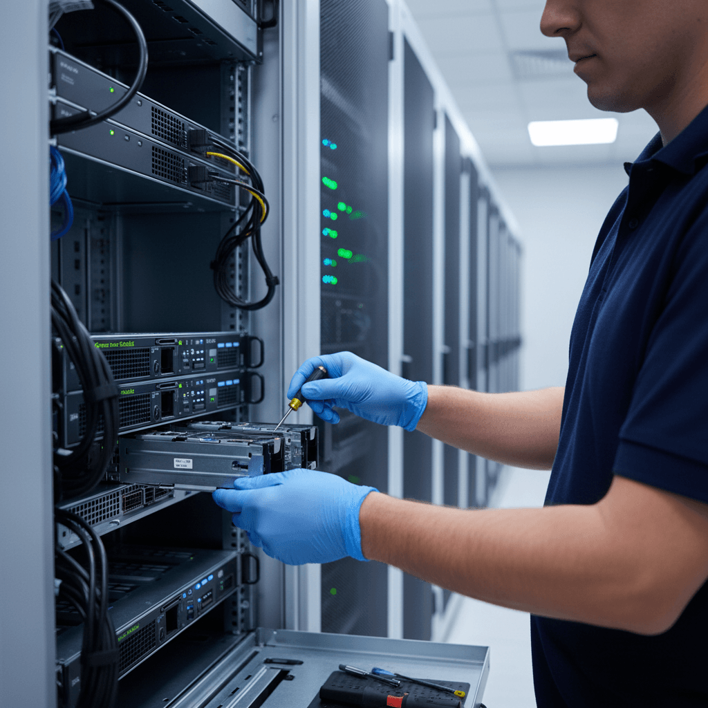 IT consultant working on server hardware